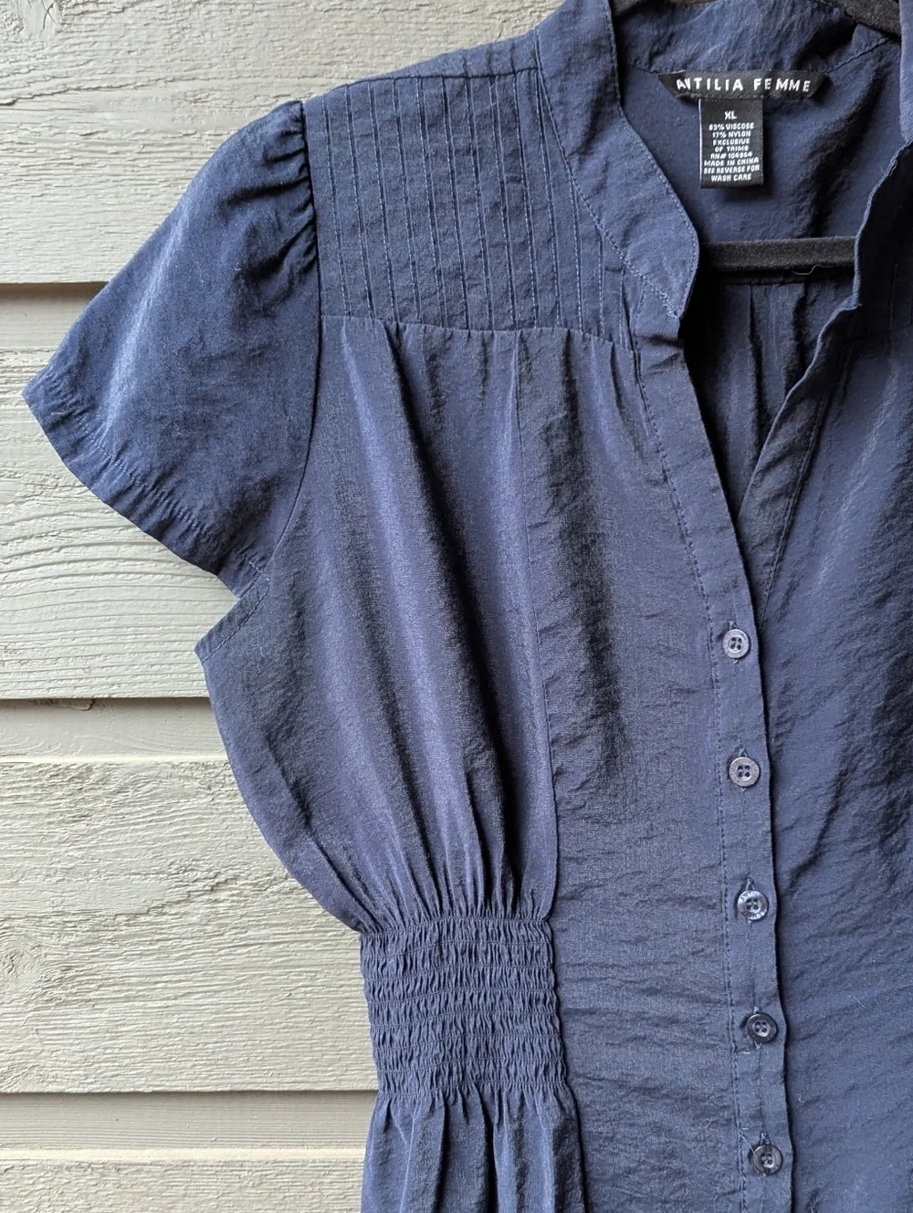 Antilia Femme Y2K Navy Blue Button-Front Long Line Tunic Size XL